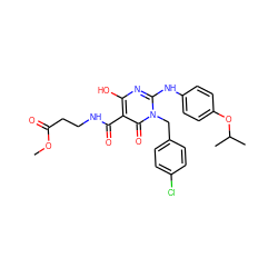 COC(=O)CCNC(=O)c1c(O)nc(Nc2ccc(OC(C)C)cc2)n(Cc2ccc(Cl)cc2)c1=O ZINC001772585275