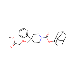 COC(=O)COCC1(c2ccccc2)CCN(C(=O)OC2C3CC4CC(C3)CC2C4)CC1 ZINC000147241333