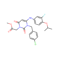 COC(=O)Cn1c(=O)cc(Nc2ccc(OC(C)C)c(F)c2)n(Cc2ccc(Cl)cc2)c1=O ZINC000204095633