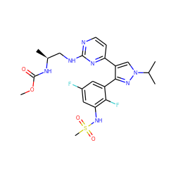 COC(=O)N[C@@H](C)CNc1nccc(-c2cn(C(C)C)nc2-c2cc(F)cc(NS(C)(=O)=O)c2F)n1 ZINC000149314410