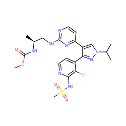 COC(=O)N[C@@H](C)CNc1nccc(-c2cn(C(C)C)nc2-c2ccnc(NS(C)(=O)=O)c2F)n1 ZINC000149390377