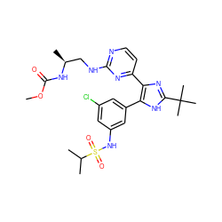 COC(=O)N[C@@H](C)CNc1nccc(-c2nc(C(C)(C)C)[nH]c2-c2cc(Cl)cc(NS(=O)(=O)C(C)C)c2)n1 ZINC000169694642