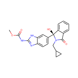 COC(=O)Nc1nc2ccc([C@]3(O)c4ccccc4C(=O)N3CC3CC3)cc2[nH]1 ZINC000225077866