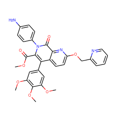 COC(=O)c1c(-c2cc(OC)c(OC)c(OC)c2)c2ccc(OCc3ccccn3)nc2c(=O)n1-c1ccc(N)cc1 ZINC000026399344