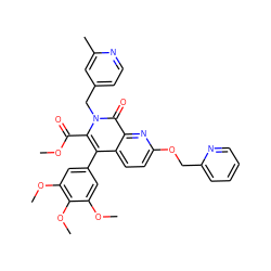 COC(=O)c1c(-c2cc(OC)c(OC)c(OC)c2)c2ccc(OCc3ccccn3)nc2c(=O)n1Cc1ccnc(C)c1 ZINC000001487887