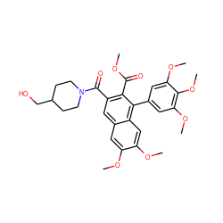 COC(=O)c1c(C(=O)N2CCC(CO)CC2)cc2cc(OC)c(OC)cc2c1-c1cc(OC)c(OC)c(OC)c1 ZINC000028757180