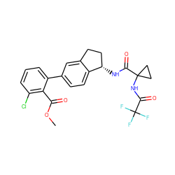COC(=O)c1c(Cl)cccc1-c1ccc2c(c1)CC[C@@H]2NC(=O)C1(NC(=O)C(F)(F)F)CC1 ZINC000169697119