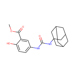COC(=O)c1cc(NC(=O)NC23CC4CC(CC(C4)C2)C3)ccc1O ZINC000040918782