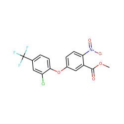 COC(=O)c1cc(Oc2ccc(C(F)(F)F)cc2Cl)ccc1[N+](=O)[O-] ZINC000002521493