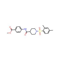COC(=O)c1ccc(NC(=O)C2CCN(S(=O)(=O)c3ccc(C)cc3C)CC2)cc1 ZINC000014467451