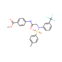 COC(=O)c1ccc(NC(=O)CN(c2cccc(C(F)(F)F)c2)S(=O)(=O)c2ccc(C)cc2)cc1 ZINC000019856414