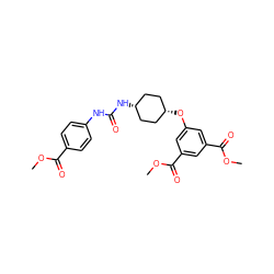 COC(=O)c1ccc(NC(=O)N[C@H]2CC[C@@H](Oc3cc(C(=O)OC)cc(C(=O)OC)c3)CC2)cc1 ZINC000261135259