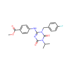 COC(=O)c1ccc(Nc2nc(=O)n(C(C)C)c(=O)n2Cc2ccc(F)cc2)cc1 ZINC000200516182