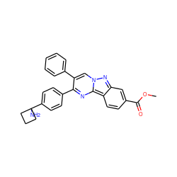COC(=O)c1ccc2c(c1)nn1cc(-c3ccccc3)c(-c3ccc(C4(N)CCC4)cc3)nc21 ZINC000200096141