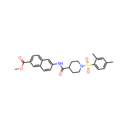 COC(=O)c1ccc2cc(NC(=O)C3CCN(S(=O)(=O)c4ccc(C)cc4C)CC3)ccc2c1 ZINC000095593193