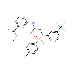 COC(=O)c1cccc(NC(=O)CN(c2cccc(C(F)(F)F)c2)S(=O)(=O)c2ccc(C)cc2)c1 ZINC000010295760