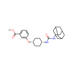 COC(=O)c1cccc(O[C@H]2CC[C@@H](NC(=O)NC34CC5CC(CC(C5)C3)C4)CC2)c1 ZINC000261104078