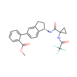 COC(=O)c1ccccc1-c1ccc2c(c1)CC[C@@H]2NC(=O)C1(NC(=O)C(F)(F)F)CC1 ZINC000169697113