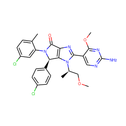 COC[C@@H](C)n1c(-c2cnc(N)nc2OC)nc2c1[C@@H](c1ccc(Cl)cc1)N(c1cc(Cl)ccc1C)C2=O ZINC000169705859