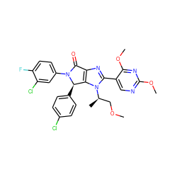COC[C@@H](C)n1c(-c2cnc(OC)nc2OC)nc2c1[C@@H](c1ccc(Cl)cc1)N(c1ccc(F)c(Cl)c1)C2=O ZINC000169705793