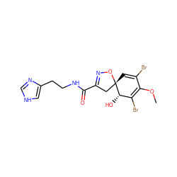 COC1=C(Br)[C@H](O)[C@]2(C=C1Br)CC(C(=O)NCCc1c[nH]cn1)=NO2 ZINC000013308551