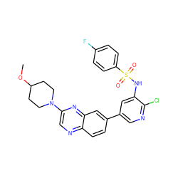 COC1CCN(c2cnc3ccc(-c4cnc(Cl)c(NS(=O)(=O)c5ccc(F)cc5)c4)cc3n2)CC1 ZINC000073169056