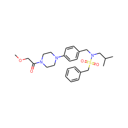 COCC(=O)N1CCN(c2ccc(CN(CC(C)C)S(=O)(=O)Cc3ccccc3)cc2)CC1 ZINC000147266252