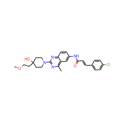 COCCC1(O)CCN(c2nc(C)c3cc(NC(=O)/C=C/c4ccc(Cl)cc4)ccc3n2)CC1 ZINC000084586586