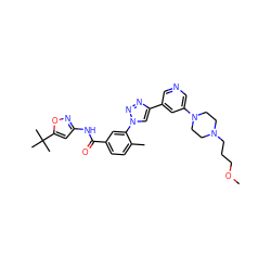 COCCCN1CCN(c2cncc(-c3cn(-c4cc(C(=O)Nc5cc(C(C)(C)C)on5)ccc4C)nn3)c2)CC1 ZINC000224285500