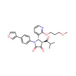 COCCCOc1ncccc1[C@@H]1[C@@H](C(=O)C(C)C)C(=O)C(=O)N1c1ccc(-c2ccoc2)cc1 ZINC000169696659