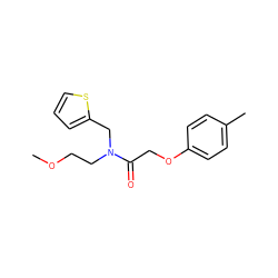 COCCN(Cc1cccs1)C(=O)COc1ccc(C)cc1 ZINC000052843420