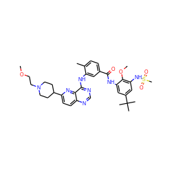 COCCN1CCC(c2ccc3ncnc(Nc4cc(C(=O)Nc5cc(C(C)(C)C)cc(NS(C)(=O)=O)c5OC)ccc4C)c3n2)CC1 ZINC000096175751