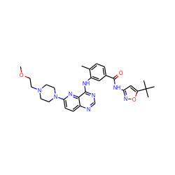COCCN1CCN(c2ccc3ncnc(Nc4cc(C(=O)Nc5cc(C(C)(C)C)on5)ccc4C)c3n2)CC1 ZINC000096175723