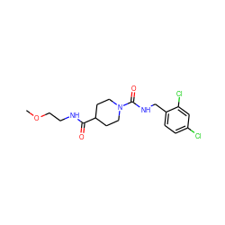 COCCNC(=O)C1CCN(C(=O)NCc2ccc(Cl)cc2Cl)CC1 ZINC000045338999