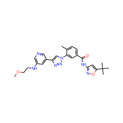COCCNc1cncc(-c2cn(-c3cc(C(=O)Nc4cc(C(C)(C)C)on4)ccc3C)nn2)c1 ZINC000199372117