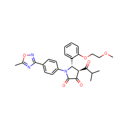 COCCOc1ccccc1[C@@H]1[C@@H](C(=O)C(C)C)C(=O)C(=O)N1c1ccc(-c2noc(C)n2)cc1 ZINC000169695624