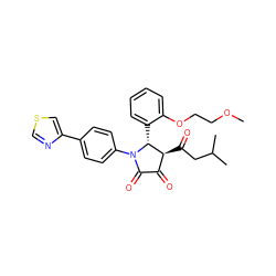 COCCOc1ccccc1[C@@H]1[C@@H](C(=O)CC(C)C)C(=O)C(=O)N1c1ccc(-c2cscn2)cc1 ZINC000169696126