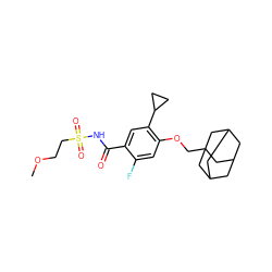 COCCS(=O)(=O)NC(=O)c1cc(C2CC2)c(OCC23CC4CC(CC(C4)C2)C3)cc1F ZINC000216203038