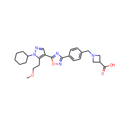COCCc1c(-c2nc(-c3ccc(CN4CC(C(=O)O)C4)cc3)no2)cnn1C1CCCCC1 ZINC000114559749
