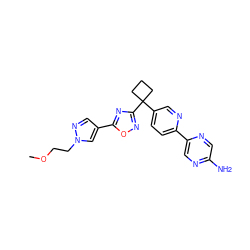 COCCn1cc(-c2nc(C3(c4ccc(-c5cnc(N)cn5)nc4)CCC3)no2)cn1 ZINC000096175580