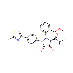 COCc1ccccc1[C@@H]1[C@@H](C(=O)C(C)C)C(=O)C(=O)N1c1ccc(-c2csc(C)n2)cc1 ZINC000169696138
