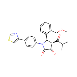 COCc1ccccc1[C@@H]1[C@@H](C(=O)C(C)C)C(=O)C(=O)N1c1ccc(-c2cscn2)cc1 ZINC000169696114