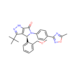 COCc1ccccc1[C@H]1c2c(C(C)(C)C)n[nH]c2C(=O)N1c1ccc(-c2noc(C)n2)cc1 ZINC000096177077