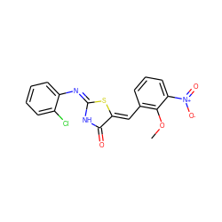 COc1c(/C=C2\S/C(=N/c3ccccc3Cl)NC2=O)cccc1[N+](=O)[O-] ZINC000004471582