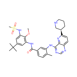 COc1c(NC(=O)c2ccc(C)c(Nc3ncnc4ccc([C@@H]5CCCNC5)nc34)c2)cc(C(C)(C)C)cc1NS(C)(=O)=O ZINC000096175760
