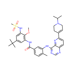 COc1c(NC(=O)c2ccc(C)c(Nc3ncnc4ccc(C5=CCN(C(C)C)CC5)nc34)c2)cc(C(C)(C)C)cc1NS(C)(=O)=O ZINC000096175744
