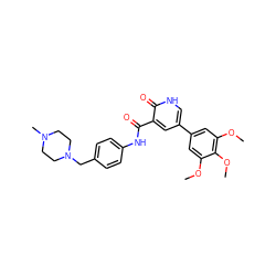 COc1cc(-c2c[nH]c(=O)c(C(=O)Nc3ccc(CN4CCN(C)CC4)cc3)c2)cc(OC)c1OC ZINC000022935296