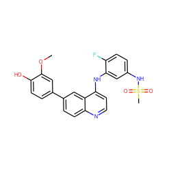 COc1cc(-c2ccc3nccc(Nc4cc(NS(C)(=O)=O)ccc4F)c3c2)ccc1O ZINC000143125677