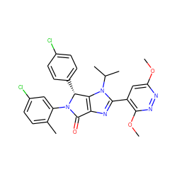 COc1cc(-c2nc3c(n2C(C)C)[C@@H](c2ccc(Cl)cc2)N(c2cc(Cl)ccc2C)C3=O)c(OC)nn1 ZINC000169705413