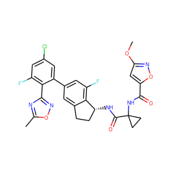 COc1cc(C(=O)NC2(C(=O)N[C@@H]3CCc4cc(-c5cc(Cl)cc(F)c5-c5noc(C)n5)cc(F)c43)CC2)on1 ZINC000142295162